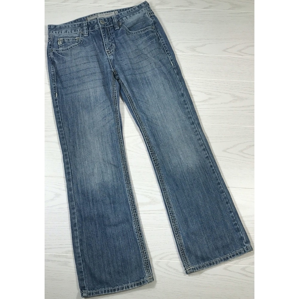 Rock Roll Cowboy Jeans Mens 32x32 Blue Pistol Bootcut Denim Pants Western Faded
